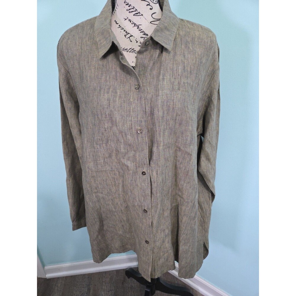 Eileen Fisher lassic Collar Easy Organic Linen Chambray Button-Up Shirt large